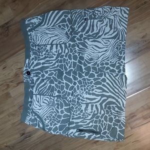 Chico's Green and White Animal Print Mini Skirt